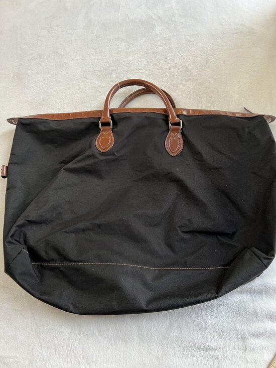Ralph Lauren Polo Large Black Travel Duffel Bag Canvas Brown Faux Leather Trim - Picture 9 of 16